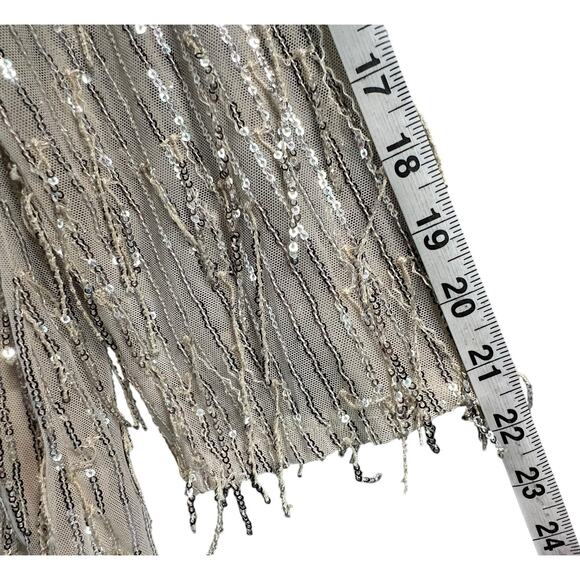 Southern Fried Chics Jacket 3XL Champagne Beige Mesh Sequin Fringe Boho Showgirl - Picture 11 of 16